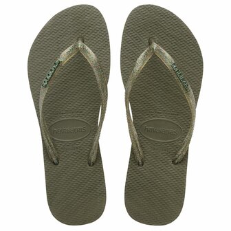 Havaianas Ladies Slim Logo Metallic Green