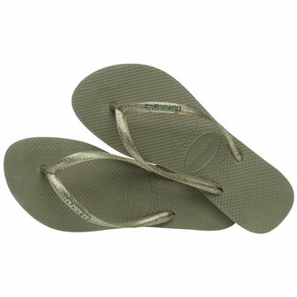 Havaianas Ladies Slim Logo Metallic Green
