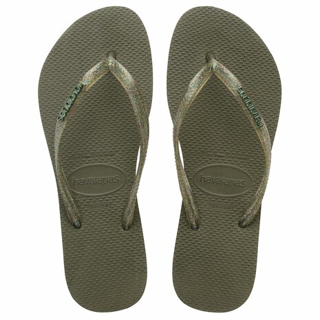 Havaianas Ladies Slim Logo Metallic Green